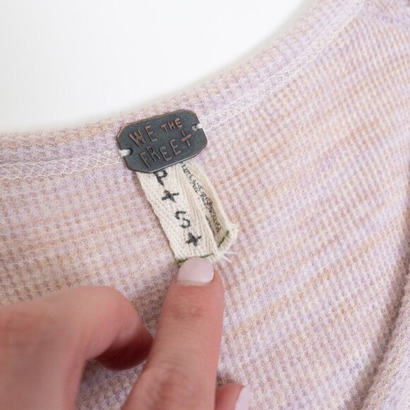 Free People We The Free Peplum Thermal Top Pink Lavender Long Sleeve Henley - Picture 5 of 14
